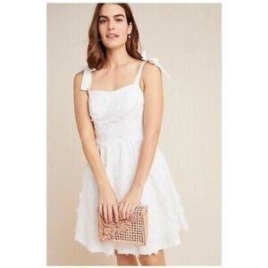 Anthropologie White Lace Tie-Shoulder Mini Dress